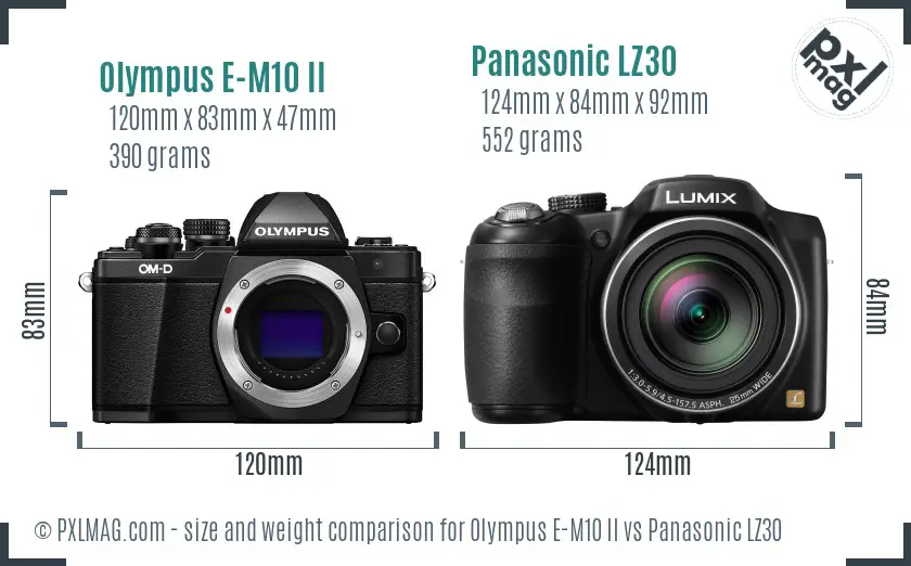 Olympus E-M10 II vs Panasonic LZ30 size comparison