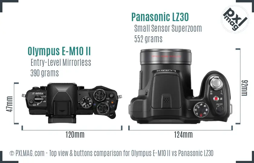 Olympus E-M10 II vs Panasonic LZ30 top view buttons comparison