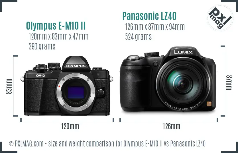 Olympus E-M10 II vs Panasonic LZ40 size comparison
