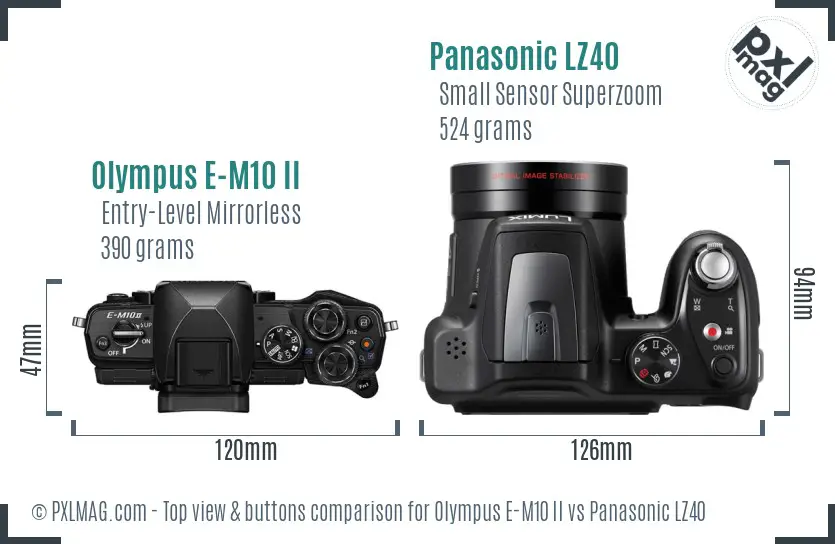 Olympus E-M10 II vs Panasonic LZ40 top view buttons comparison