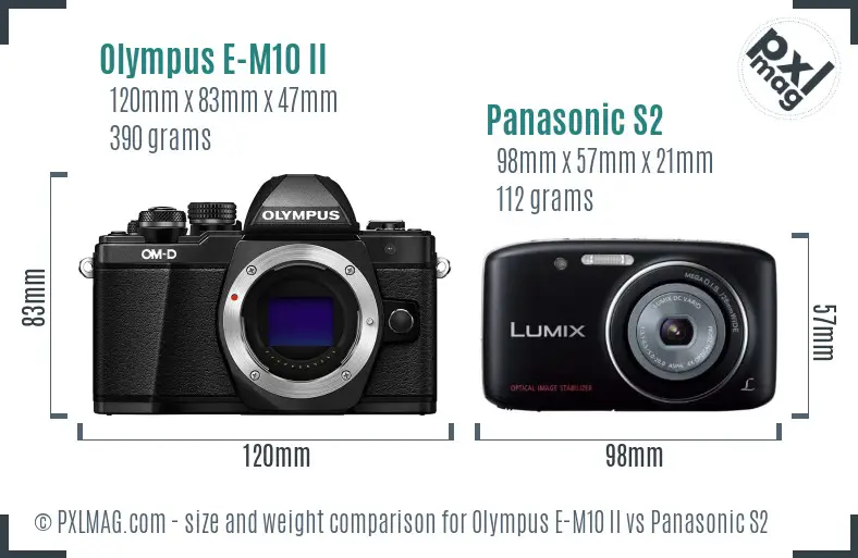 Olympus E-M10 II vs Panasonic S2 size comparison