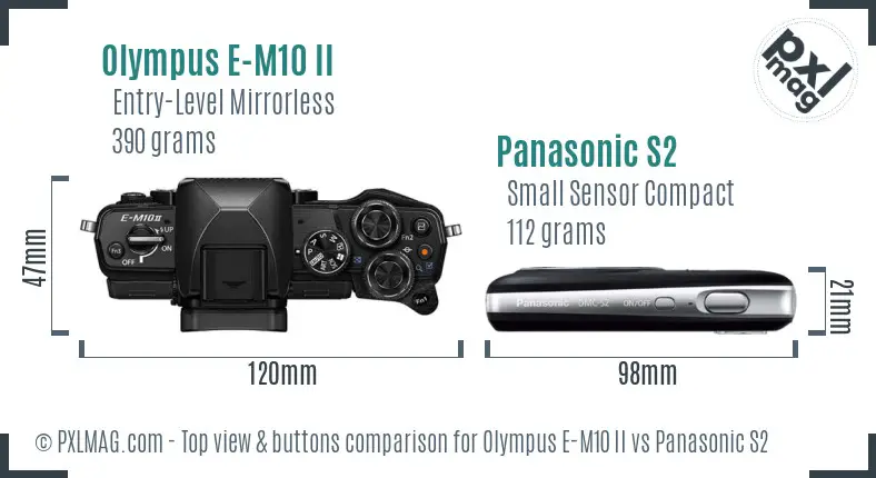 Olympus E-M10 II vs Panasonic S2 top view buttons comparison