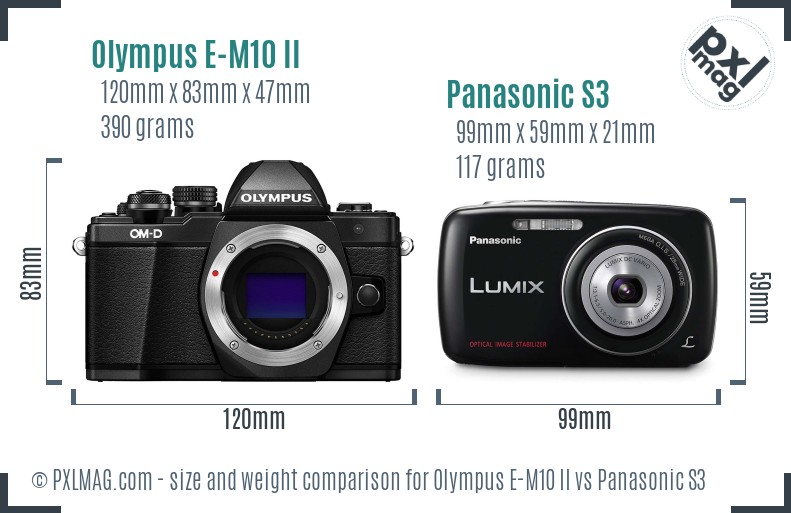 Olympus E-M10 II vs Panasonic S3 size comparison