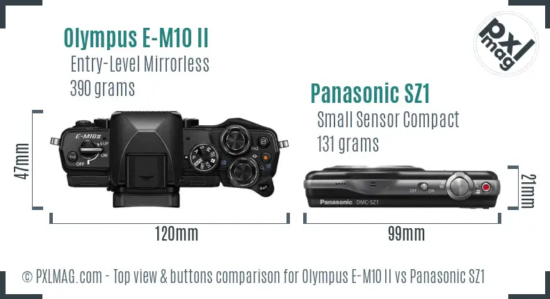 Olympus E-M10 II vs Panasonic SZ1 top view buttons comparison