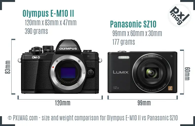 Olympus E-M10 II vs Panasonic SZ10 size comparison