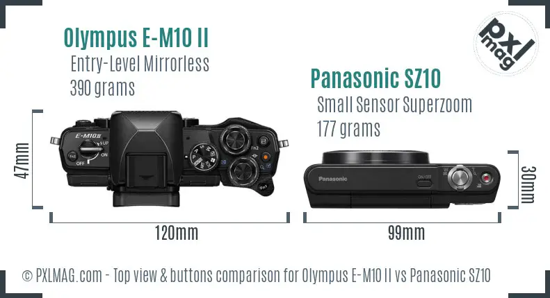 Olympus E-M10 II vs Panasonic SZ10 top view buttons comparison