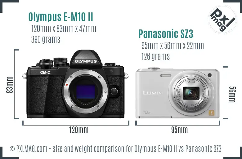 Olympus E-M10 II vs Panasonic SZ3 size comparison