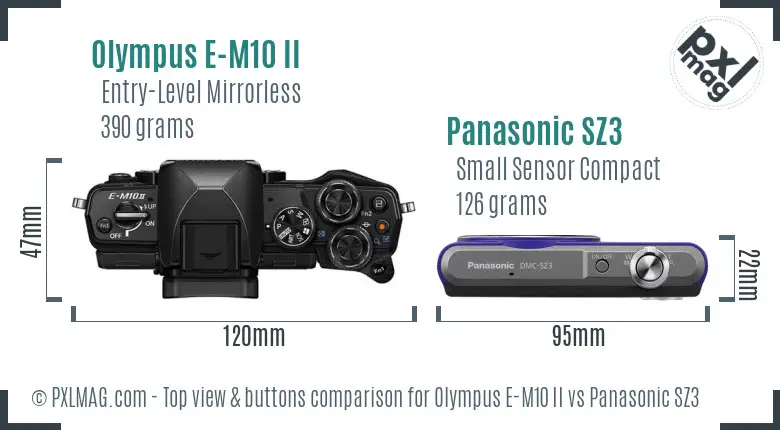 Olympus E-M10 II vs Panasonic SZ3 top view buttons comparison