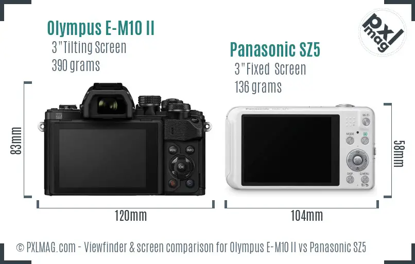 Olympus E-M10 II vs Panasonic SZ5 Screen and Viewfinder comparison