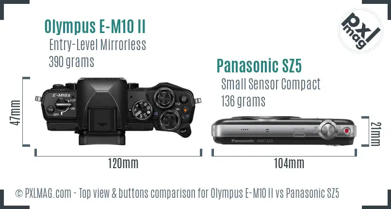 Olympus E-M10 II vs Panasonic SZ5 top view buttons comparison