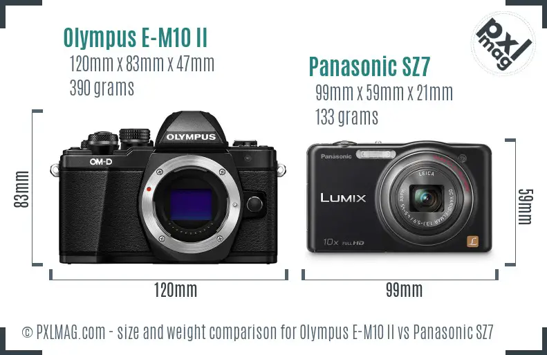 Olympus E-M10 II vs Panasonic SZ7 size comparison
