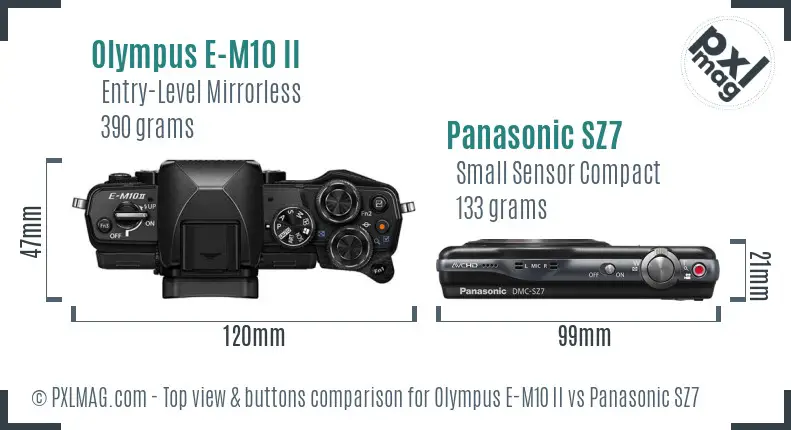 Olympus E-M10 II vs Panasonic SZ7 top view buttons comparison