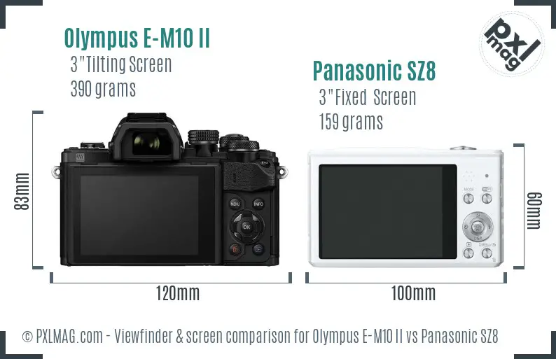 Olympus E-M10 II vs Panasonic SZ8 Screen and Viewfinder comparison