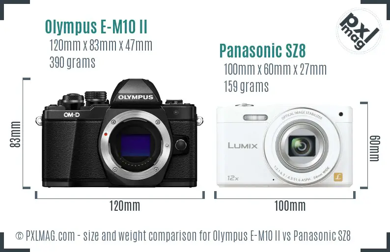 Olympus E-M10 II vs Panasonic SZ8 size comparison