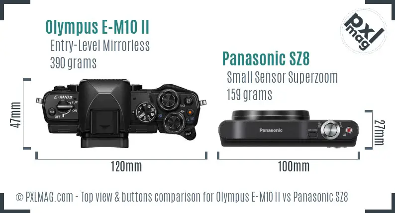 Olympus E-M10 II vs Panasonic SZ8 top view buttons comparison