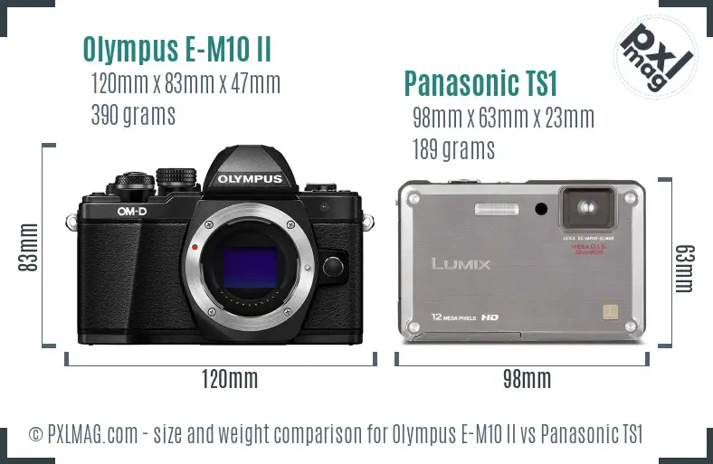 Olympus E-M10 II vs Panasonic TS1 size comparison