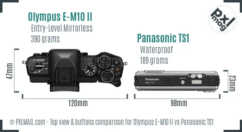 Olympus E-M10 II vs Panasonic TS1 top view buttons comparison