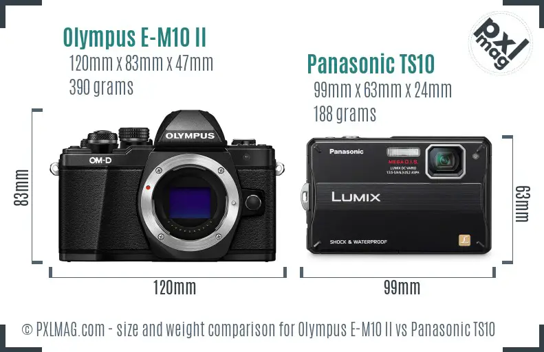 Olympus E-M10 II vs Panasonic TS10 size comparison