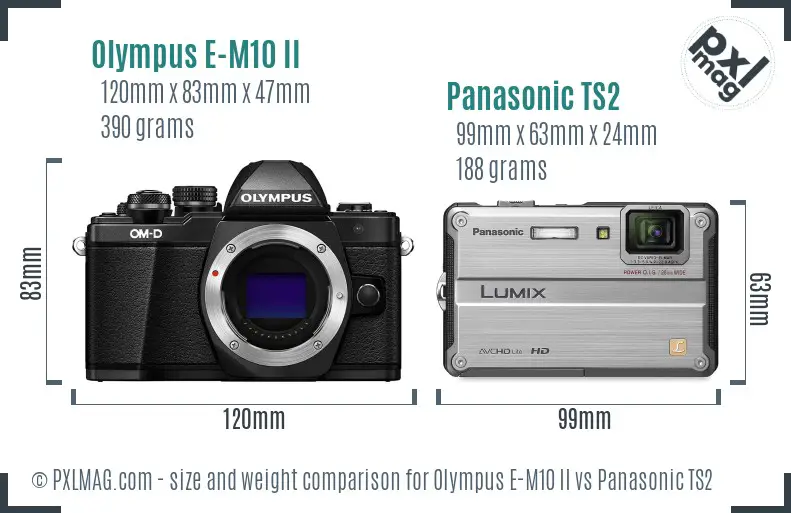 Olympus E-M10 II vs Panasonic TS2 size comparison