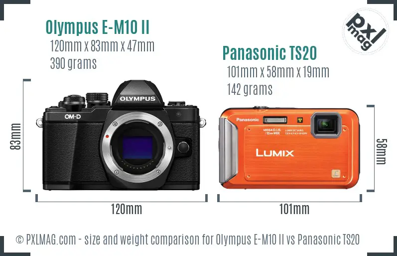 Olympus E-M10 II vs Panasonic TS20 size comparison