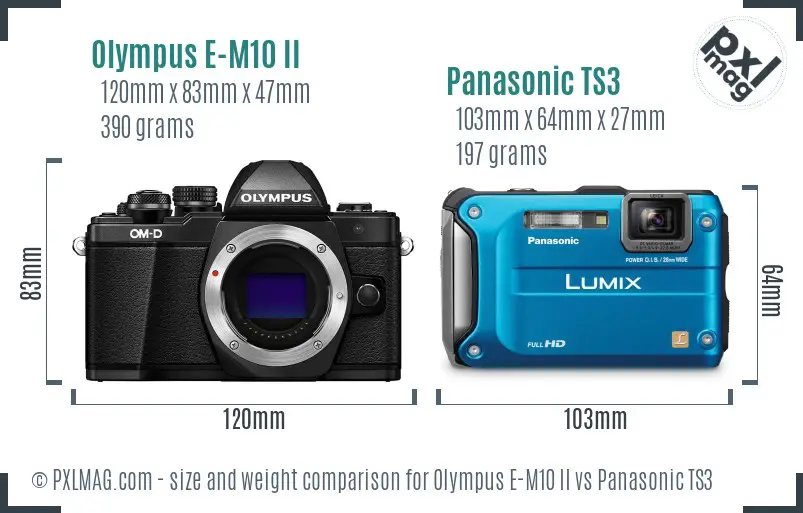 Olympus E-M10 II vs Panasonic TS3 size comparison