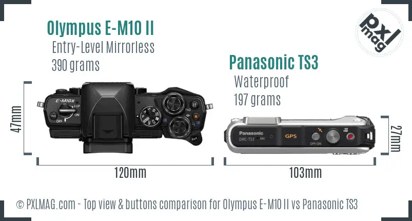 Olympus E-M10 II vs Panasonic TS3 top view buttons comparison