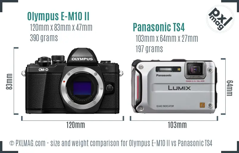 Olympus E-M10 II vs Panasonic TS4 size comparison