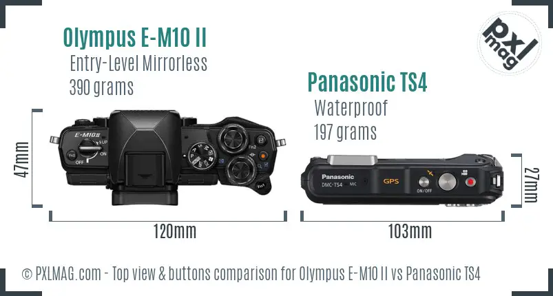 Olympus E-M10 II vs Panasonic TS4 top view buttons comparison