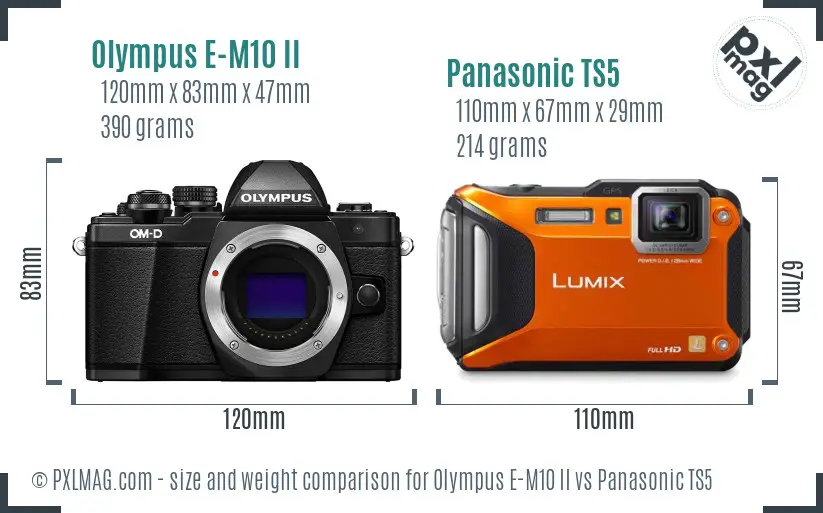 Olympus E-M10 II vs Panasonic TS5 size comparison
