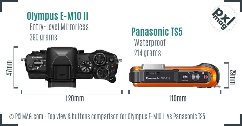 Olympus E-M10 II vs Panasonic TS5 top view buttons comparison