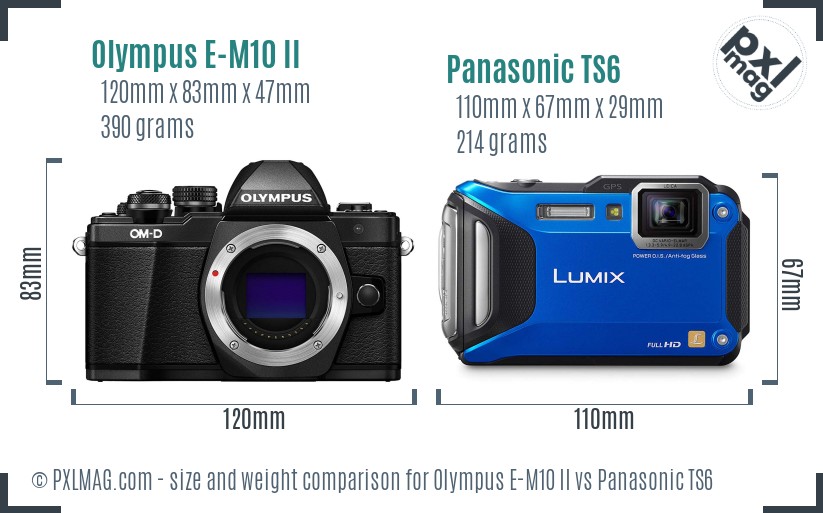 Olympus E-M10 II vs Panasonic TS6 size comparison