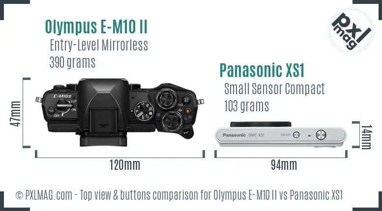 Olympus E-M10 II vs Panasonic XS1 top view buttons comparison