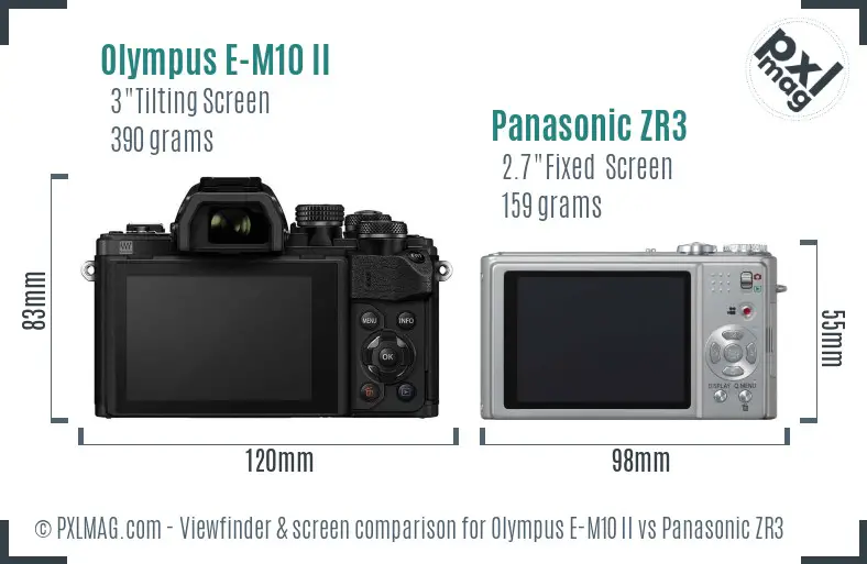 Olympus E-M10 II vs Panasonic ZR3 Screen and Viewfinder comparison
