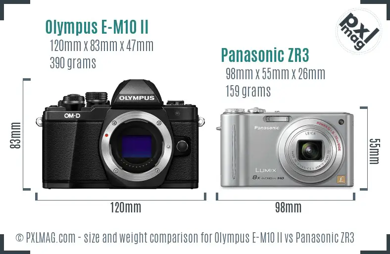 Olympus E-M10 II vs Panasonic ZR3 size comparison