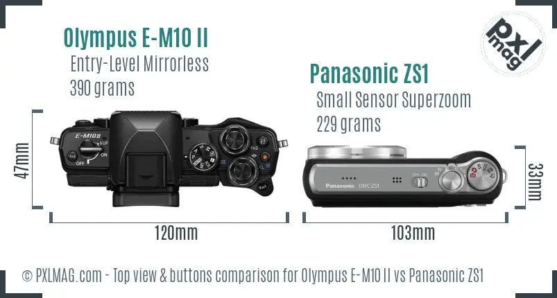 Olympus E-M10 II vs Panasonic ZS1 top view buttons comparison