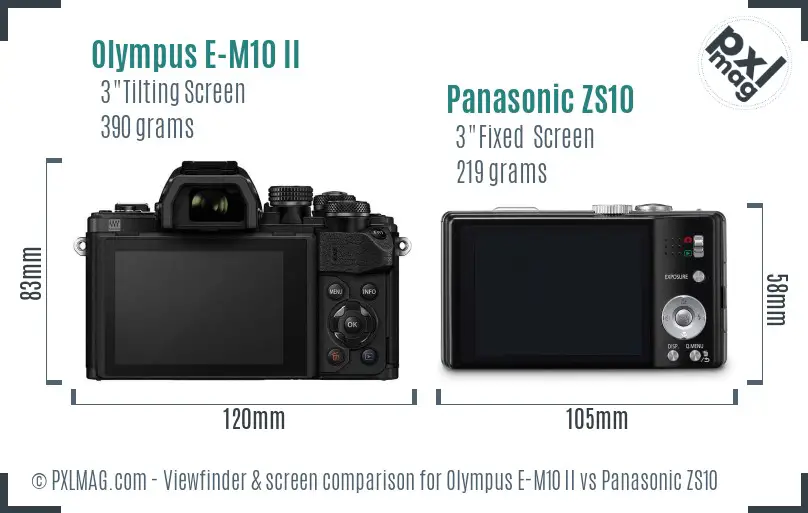 Olympus E-M10 II vs Panasonic ZS10 Screen and Viewfinder comparison