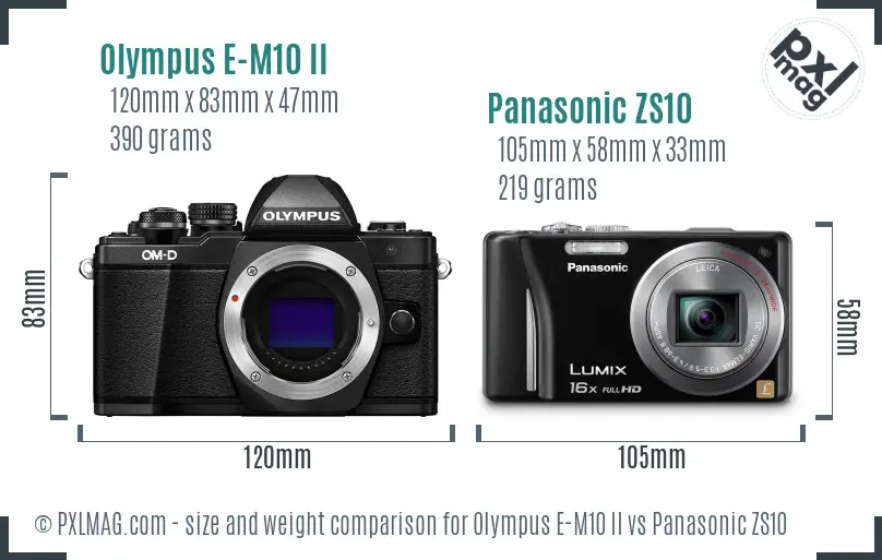 Olympus E-M10 II vs Panasonic ZS10 size comparison