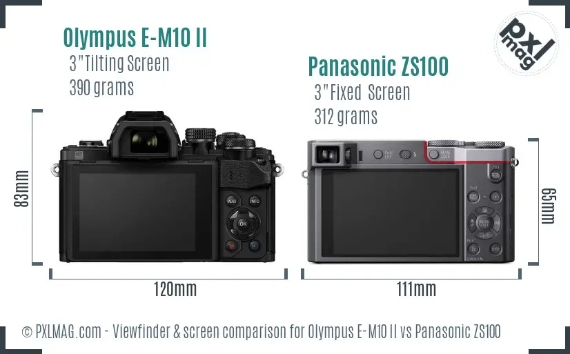 Olympus E-M10 II vs Panasonic ZS100 Screen and Viewfinder comparison