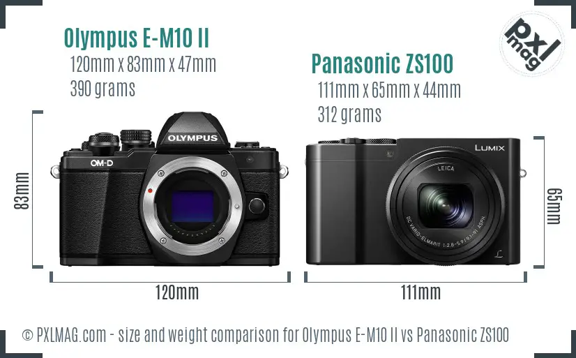 Olympus E-M10 II vs Panasonic ZS100 size comparison