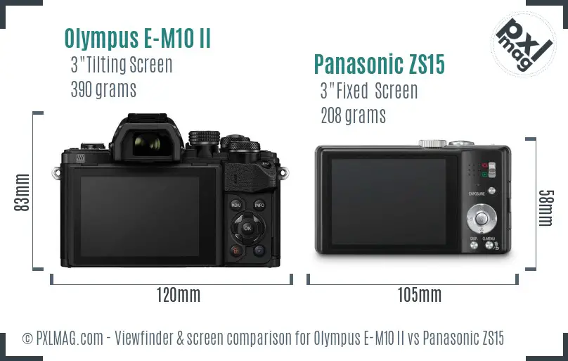Olympus E-M10 II vs Panasonic ZS15 Screen and Viewfinder comparison