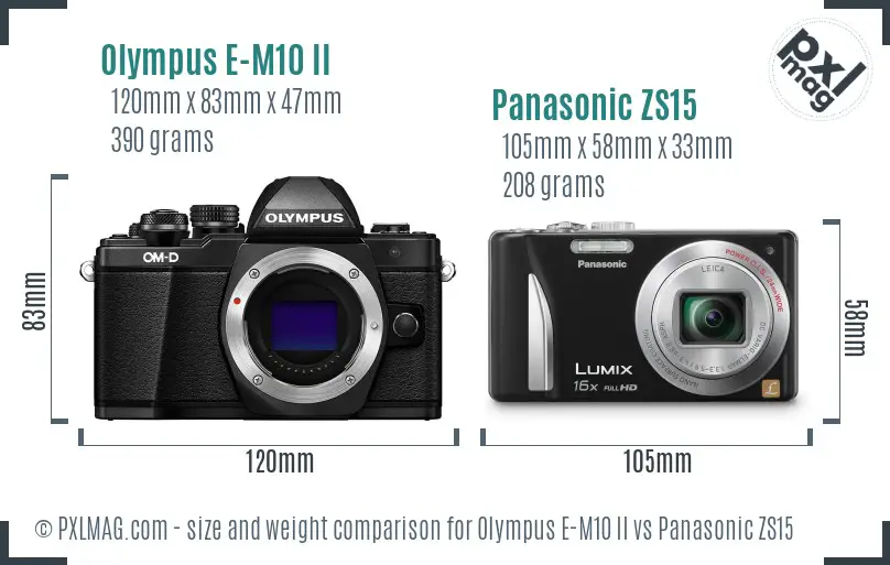 Olympus E-M10 II vs Panasonic ZS15 size comparison
