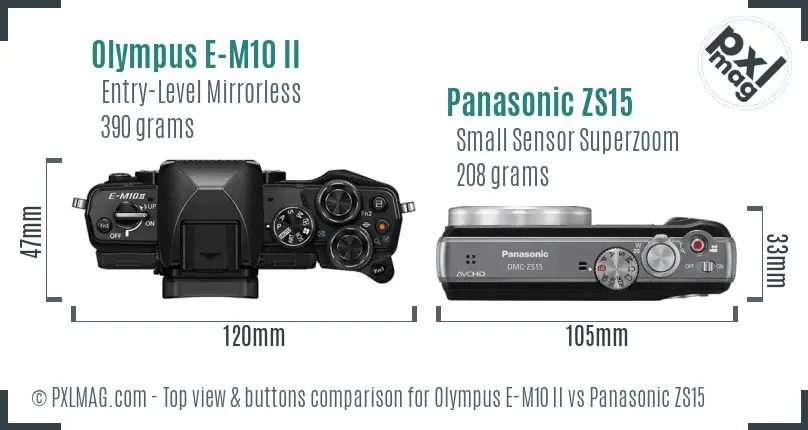 Olympus E-M10 II vs Panasonic ZS15 top view buttons comparison