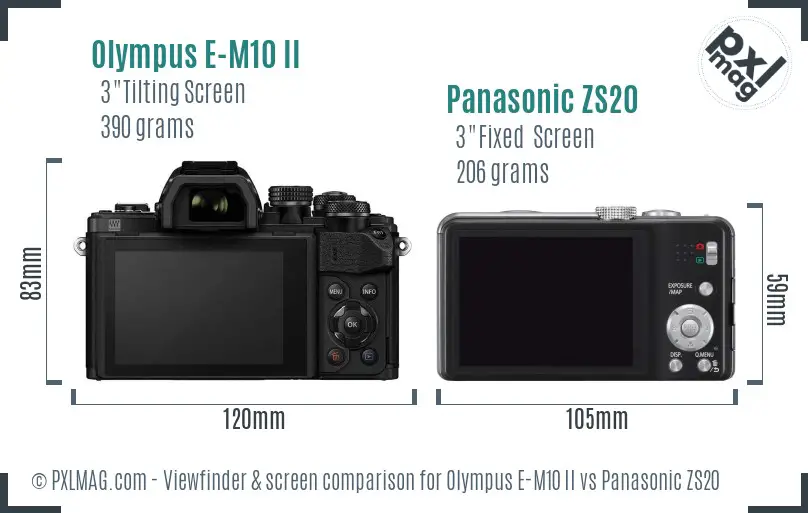 Olympus E-M10 II vs Panasonic ZS20 Screen and Viewfinder comparison