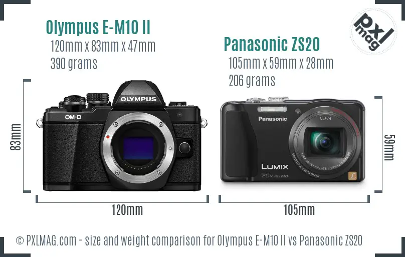 Olympus E-M10 II vs Panasonic ZS20 size comparison