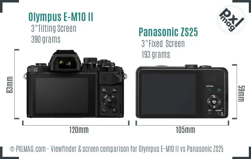 Olympus E-M10 II vs Panasonic ZS25 Screen and Viewfinder comparison