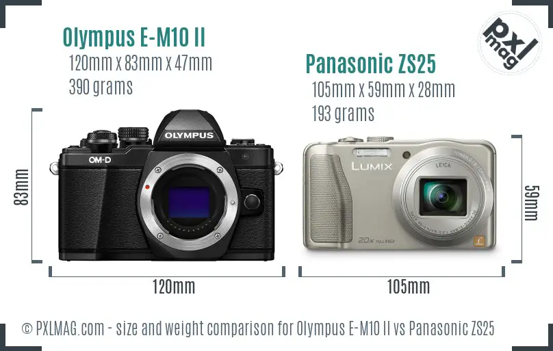Olympus E-M10 II vs Panasonic ZS25 size comparison