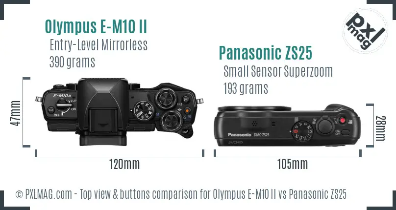Olympus E-M10 II vs Panasonic ZS25 top view buttons comparison