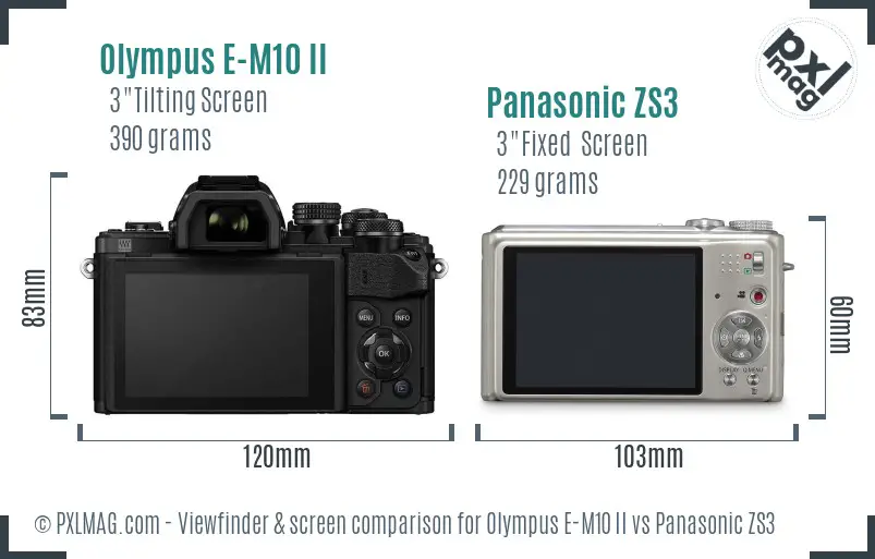 Olympus E-M10 II vs Panasonic ZS3 Screen and Viewfinder comparison