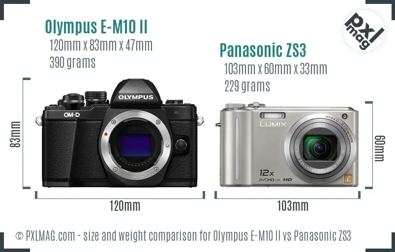 Olympus E-M10 II vs Panasonic ZS3 size comparison