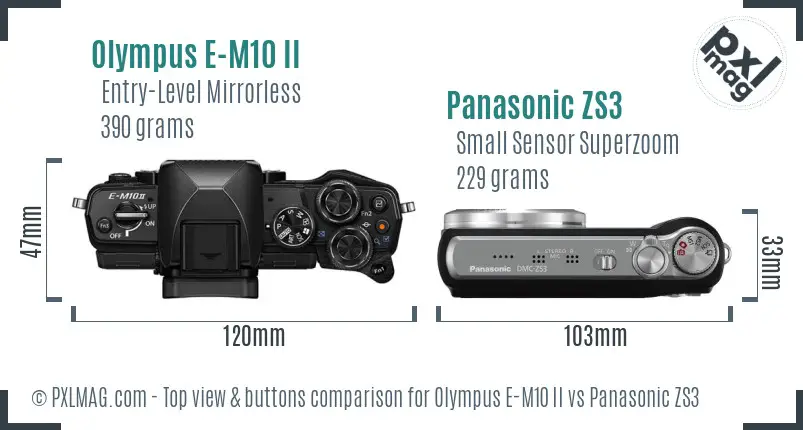 Olympus E-M10 II vs Panasonic ZS3 top view buttons comparison